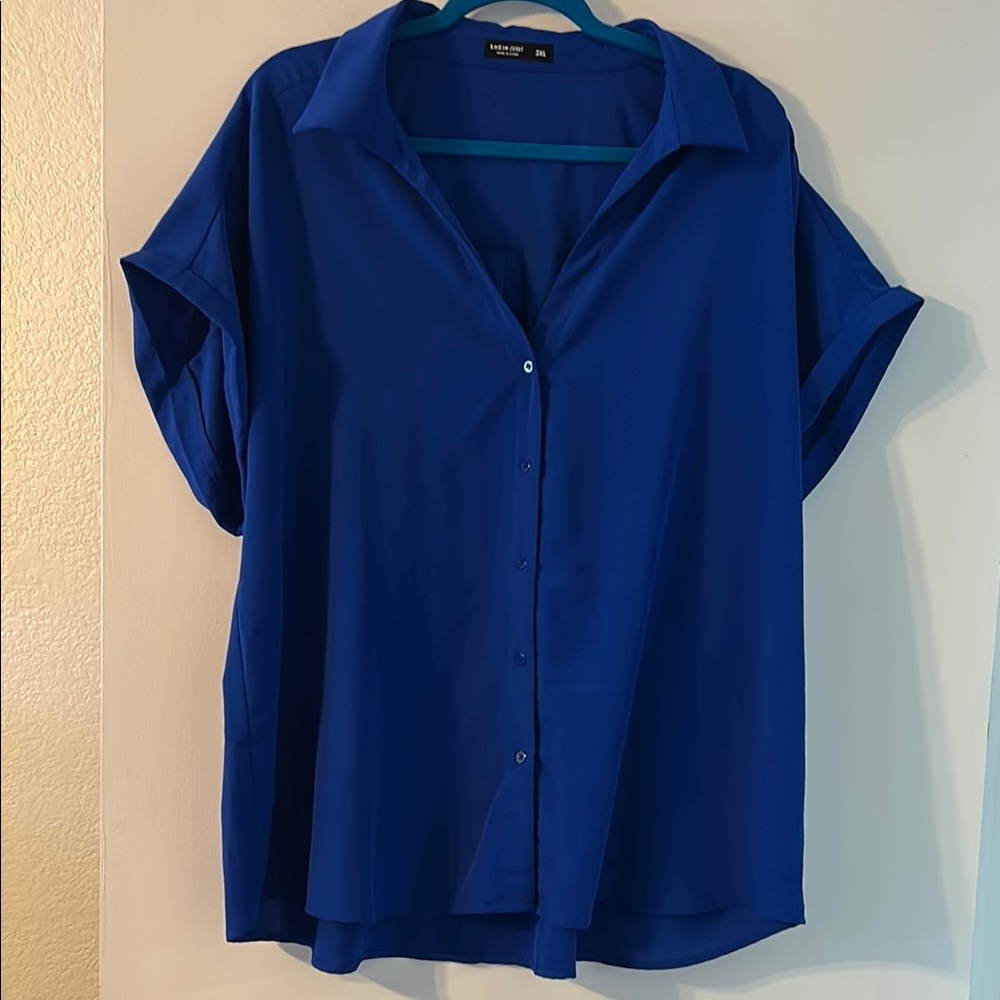 A New Day Blue Cuffed Sleeve Button Down Shirt